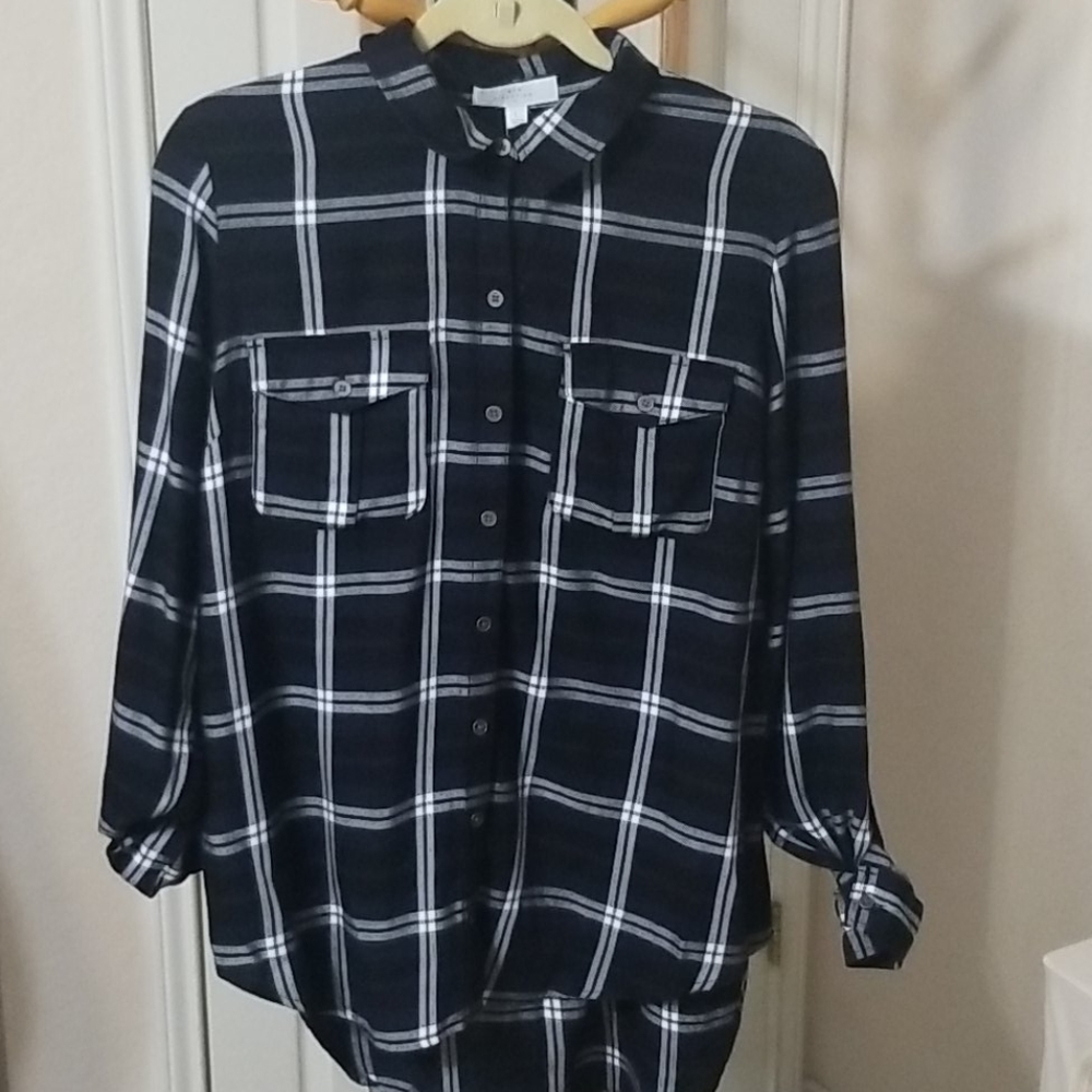 Split Neck Long Plaid Boyfriend